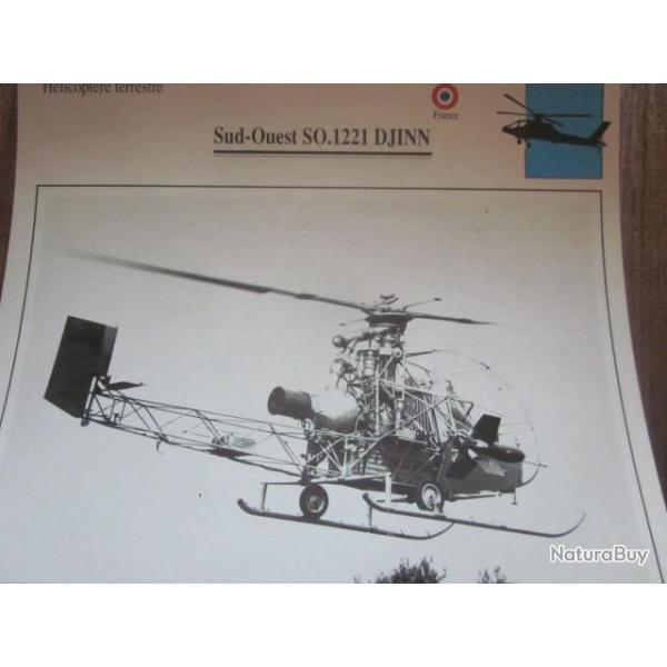 FICHE  AVIATION  TYPE APPAREIL HELICOPTERE TERRESTRE /  SUD OUEST SO 1221 DJINN  FRANCE