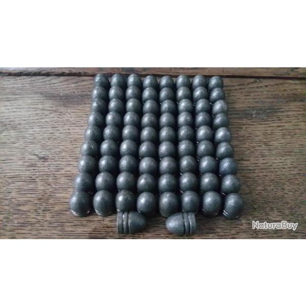 100 balles ogivales, pour calibre .44, diamtre .454, 200 grains  ( 13g ), plomb pur
