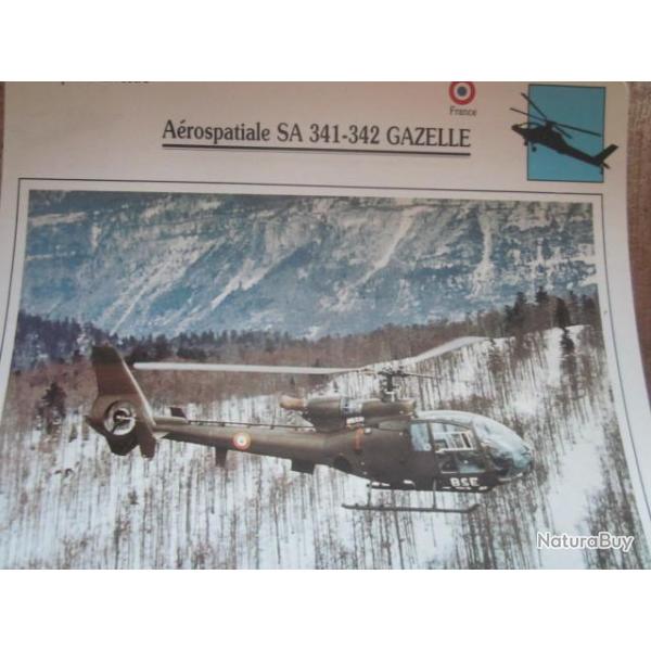 FICHE  AVIATION  TYPE APPAREIL HELICOPTERE TERRESTRE / SA 341 / 342  GAZELLE  FRANCE