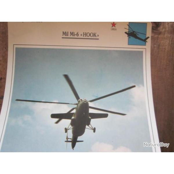 FICHE  AVIATION  TYPE APPAREIL HELICOPTERE TERRESTRE / MIL MI 6 HOOK  URSS