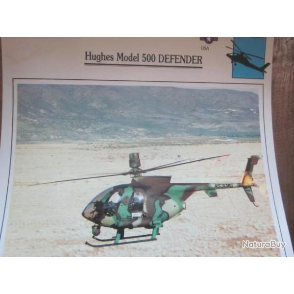 FICHE  AVIATION  TYPE APPAREIL HELICOPTERE TERRESTRE / HUGHES MODEL  500 DEFENDER  USA
