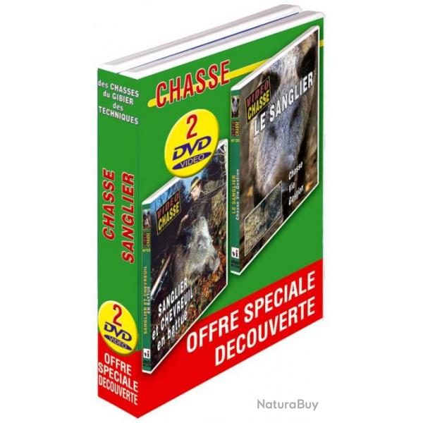Lot 2 DVD Chasse sanlgier n1 : Sanglier et chevreuil en battue & Le sanglier : chasse, vie, gestion