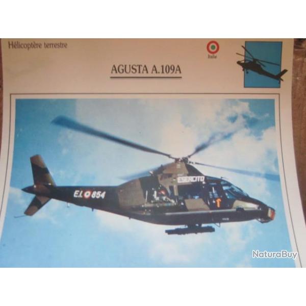 FICHE  AVIATION  TYPE APPAREIL HELICOPTERE TERRESTRE / AGUSTA A 109A  ITALIE