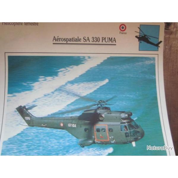 FICHE  AVIATION  TYPE APPAREIL HELICOPTERE TERRESTRE / SA 330 PUMA  FRANCE