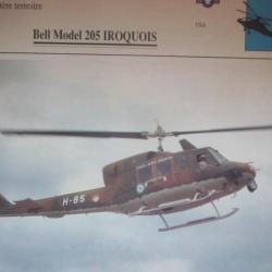 FICHE  AVIATION  TYPE APPAREIL HELICOPTERE TERRESTRE / BELL MODEL 205 IROQUOIS   USA