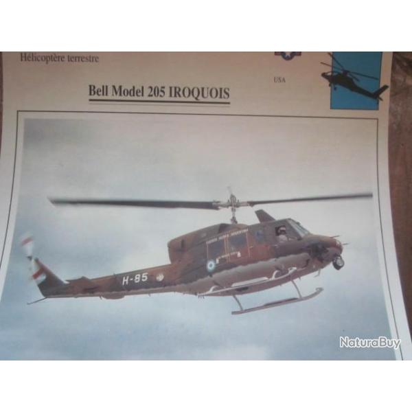 FICHE  AVIATION  TYPE APPAREIL HELICOPTERE TERRESTRE / BELL MODEL 205 IROQUOIS   USA