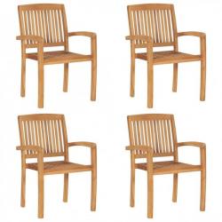 Chaises de jardin empilables avec coussins 4 pcs Teck solide 3073259
