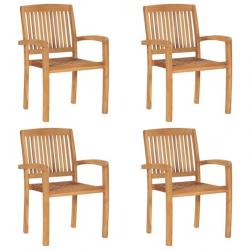 Chaises de jardin empilables avec coussins 4 pcs Teck solide 3073259