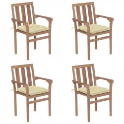 Chaises de jardin empilables avec coussins 4 pcs Teck solide 3073396