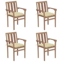 Chaises de jardin empilables avec coussins 4 pcs Teck solide 3073396