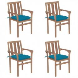 Chaises de jardin empilables avec coussins 4 pcs Teck solide 3073398
