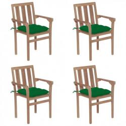 Chaises de jardin empilables avec coussins 4 pcs Teck solide 3073399