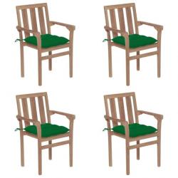 Chaises de jardin empilables avec coussins 4 pcs Teck solide 3073399