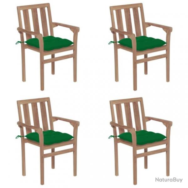 Chaises de jardin empilables avec coussins 4 pcs Teck solide 3073399