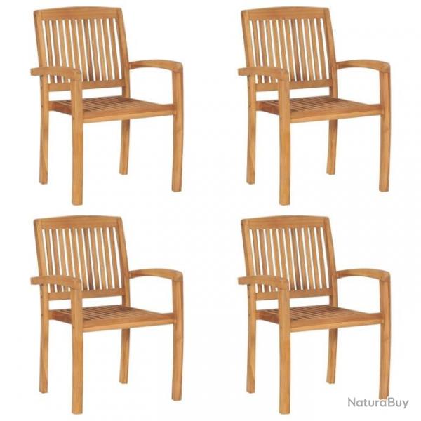 Chaises de jardin empilables avec coussins 4 pcs Teck solide 3073214