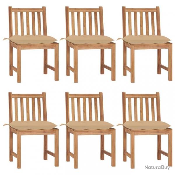 Chaises de jardin 6 pcs avec coussins Bois de teck massif 3073133