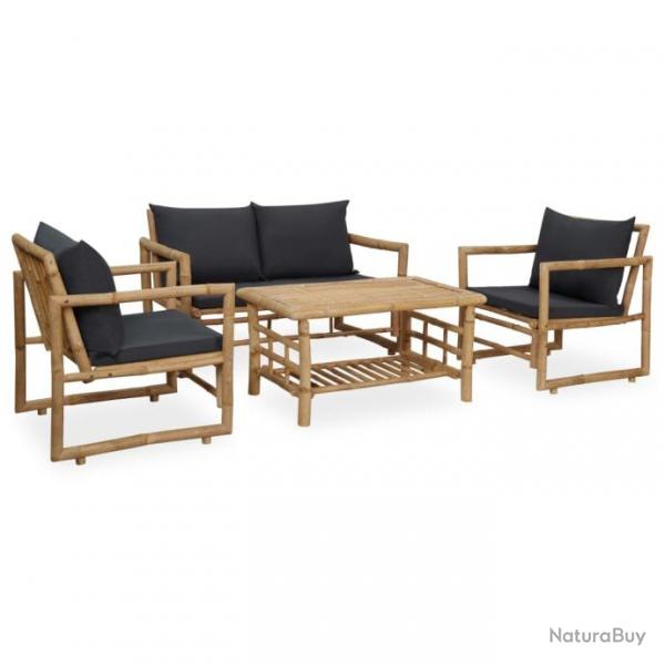 Salon de jardin 4 pcs avec coussins Bambou 315601