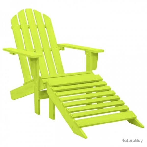 Chaise de jardin Adirondack avec pouf Bois de sapin solide Vert 315866