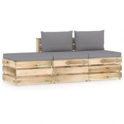 Salon de jardin 3 pcs avec coussins Bois imprégné de vert 3074568