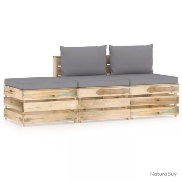 Salon de jardin 3 pcs avec coussins Bois imprgn de vert 3074568