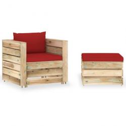 Salon de jardin 2 pcs avec coussins Bois imprégné de vert 3074537