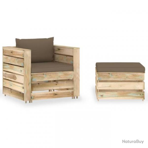 Salon de jardin 2 pcs avec coussins Bois imprgn de vert 3074539