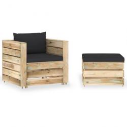 Salon de jardin 2 pcs avec coussins Bois imprégné de vert 3074538