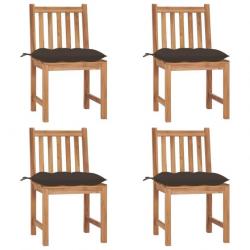 Chaises de jardin 4 pcs avec coussins Bois de teck massif 3073111