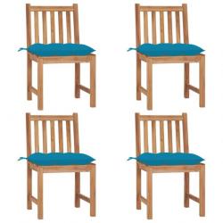 Chaises de jardin 4 pcs avec coussins Bois de teck massif 3073107