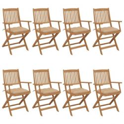 Chaises pliables de jardin 8 pcs avec coussins Bois d'acacia 3074985