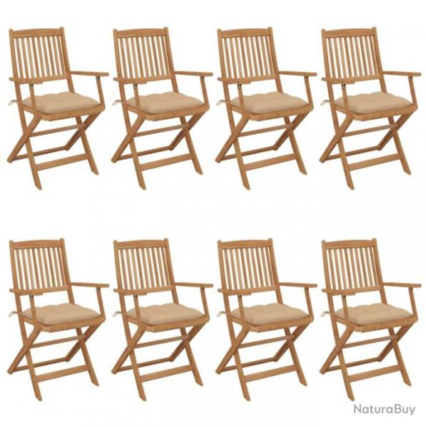 Chaises pliables de jardin 8 pcs avec coussins Bois d'acacia 3074985