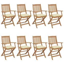 Chaises pliables de jardin 8 pcs avec coussins Bois d'acacia