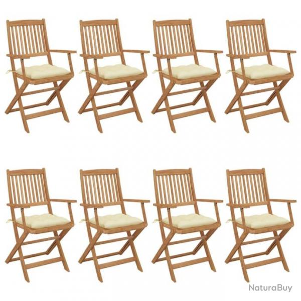 Chaises pliables de jardin 8 pcs avec coussins Bois d'acacia