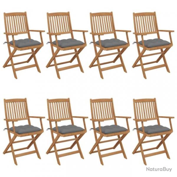 Chaises pliables de jardin 8 pcs avec coussins Bois d'acacia 3074983