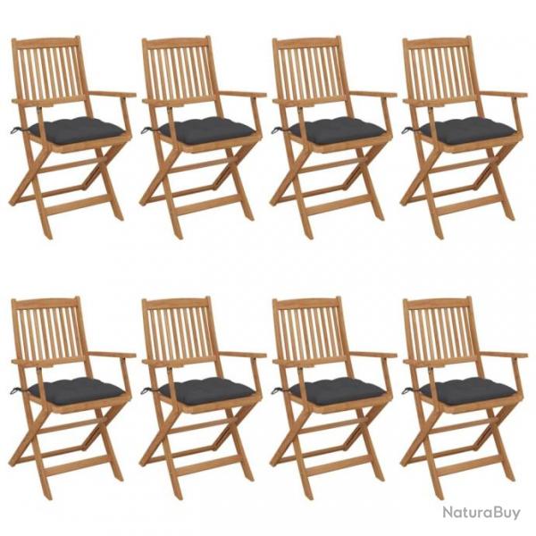 Chaises pliables de jardin 8 pcs avec coussins Bois d'acacia 3074982