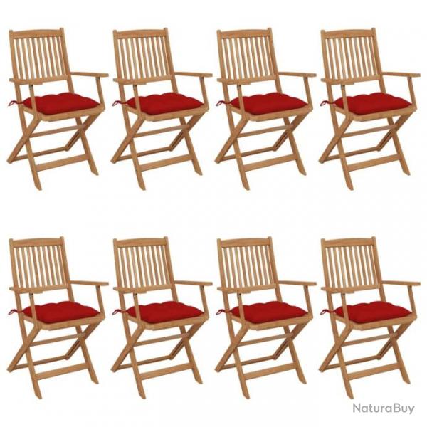 Chaises pliables de jardin 8 pcs avec coussins Bois d'acacia 3074988