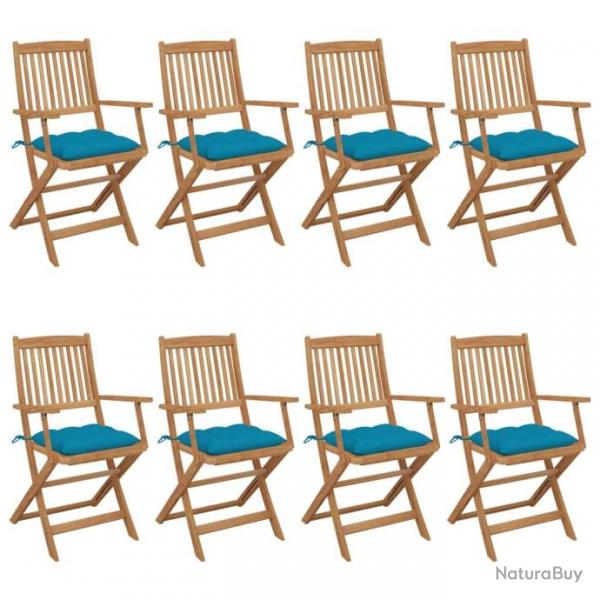 Chaises pliables de jardin 8 pcs avec coussins Bois d'acacia