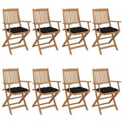 Chaises pliables de jardin 8 pcs avec coussins Bois d'acacia 3074989