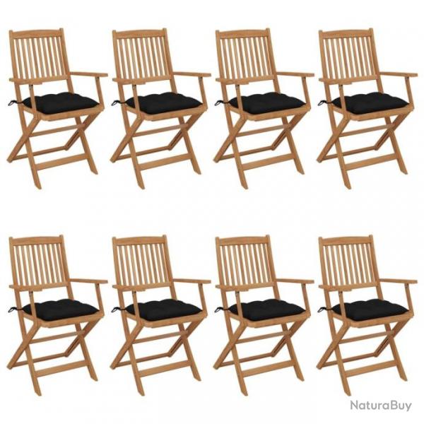 Chaises pliables de jardin 8 pcs avec coussins Bois d'acacia 3074989