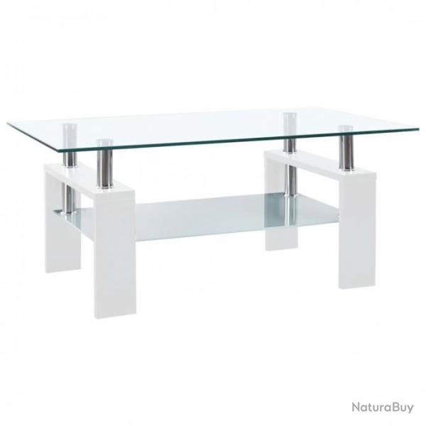 Table basse Blanc et transparent 95x55x40 cm Verre tremp