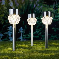 Lampes LED solaires sur piquet pour allées 3 pcs Crystal 429160