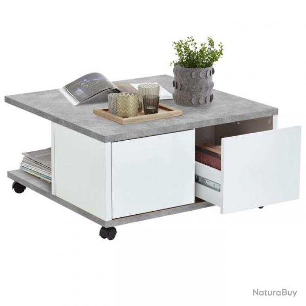 Table basse mobile 70x70x35,5 cm Bton et blanc brillant 428800