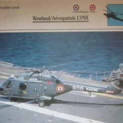 FICHE  AVIATION  TYPE APPAREIL HELICOPTERE NAVAL  / WESTLAND AEROSPATIALE LYNX