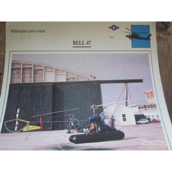 FICHE  AVIATION  TYPE APPAREIL HELICOPTERE POLYVALENT  / BELL 47  USA