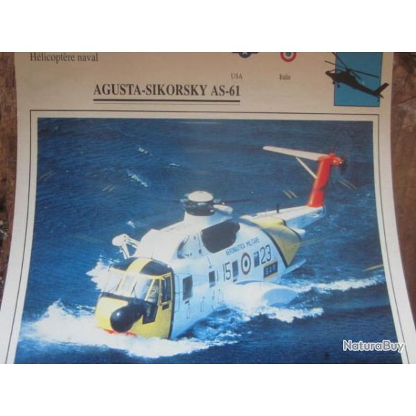 FICHE  AVIATION  TYPE APPAREIL HELICOPTERE NAVAL  / AGUSTA SIKORSKY AS 61