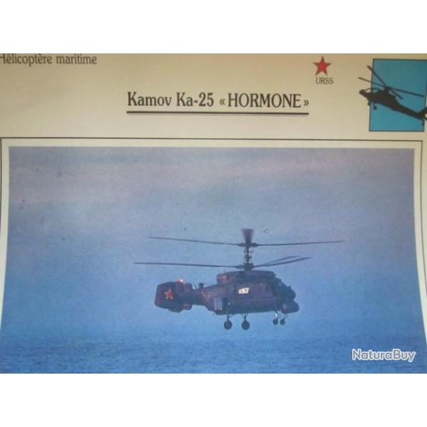 FICHE  AVIATION  TYPE APPAREIL HELICOPTERE MARITIME  /  KAMOV  KA 25  HORMONDE  URSS