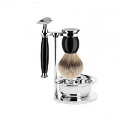 Set de rasage "Sophist" 4 pièces, Manche résine noire [Mühle]