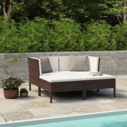 Salon de jardin 4 pcs avec coussins Résine tressée Marron 3056965