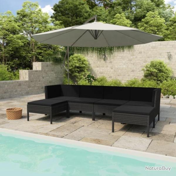 Salon de jardin 6 pcs avec coussins Rsine tresse Noir 3056963