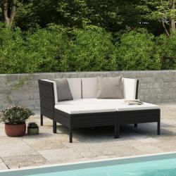 Salon de jardin 4 pcs avec coussins Résine tressée Noir 3056966